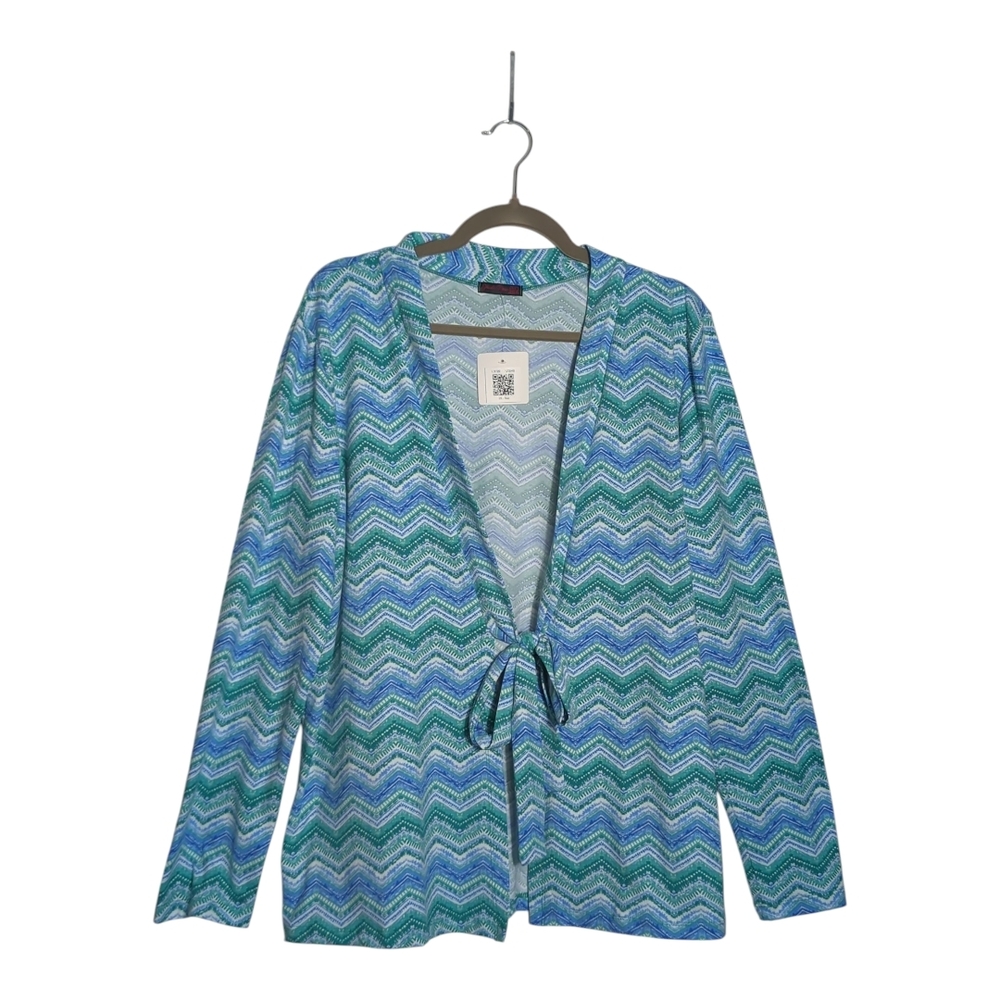 Retro Mod NWT Sz 2x Cardigan Tie Close Chevron Pattern  Coastal Resort Dopamine